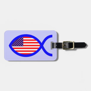 Étiquette À Bagage Symbole chrétien de poissons de drapeau américain