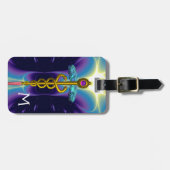 Étiquette À Bagage SYMBOLE DE CADUCE D'OR MONOGRAMME Bleu pourpre (Devant horizontal)