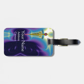 Étiquette À Bagage SYMBOLE DE CADUCE D'OR MONOGRAMME Bleu pourpre (Dos horizontal)