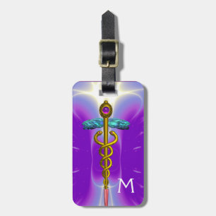 Étiquette À Bagage SYMBOLE DE CADUCE D'OR MONOGRAMME Purple Turquoise