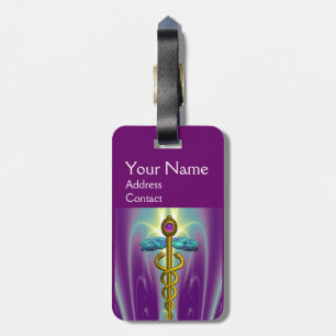 Étiquette À Bagage SYMBOLE DE CADUCE D'OR MONOGRAMME Vert pourpre