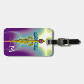 Étiquette À Bagage SYMBOLE DE CADUCE D'OR MONOGRAMME Vert pourpre (Devant horizontal)