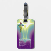 Étiquette À Bagage SYMBOLE DE CADUCE D'OR MONOGRAMME Vert pourpre (Dos Vertical)