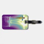 Étiquette À Bagage SYMBOLE DE CADUCE D'OR MONOGRAMME Vert pourpre (Dos horizontal)