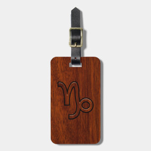 Étiquette À Bagage Symbole de Capricorn Zodiac dans Mahogany Brown