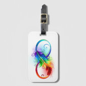 Étiquette À Bagage Symbole d'infini avec plume arc-en-ciel (Devant Vertical)