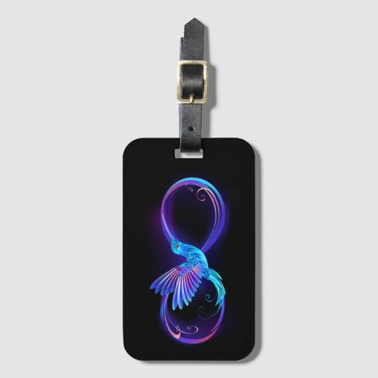 Étiquette À Bagage Symbole d'infini néon avec colibri brillant (Devant Vertical)