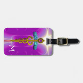 Étiquette À Bagage SYMBOLE D'OR CADUCUS MONOGRAM rose Fuchsia (Devant horizontal)