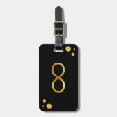 Étiquette À Bagage Symbole Gold Infinity & Confetti or sur Noir (Devant Vertical)
