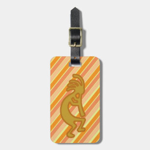 Étiquette À Bagage Symbole Kokopelli d'or avec des rayures orange flu