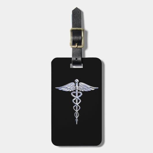 Étiquette À Bagage Symbole Médicale de Caduceus en noir (Devant Vertical)