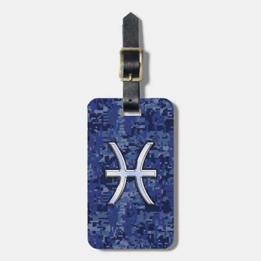 Étiquette À Bagage Symbole Zodiaque Pisces sur Camo numérique bleu ma (Devant Vertical)