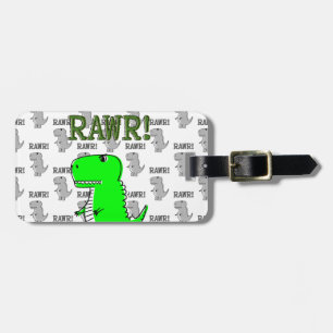 Étiquette À Bagage T-Rex mignon et en colère avec Motif noir et blanc