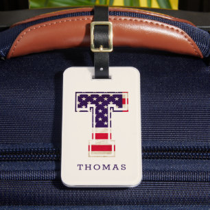 Étiquette À Bagage T-shirt à monogramme avec drapeau américain modern