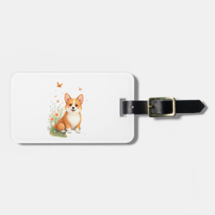 Étiquette À Bagage T Shirt Akita Chien avec Fleur et Papillon