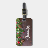Étiquette À Bagage Table de Noël rustique avec pin et neige (Devant Vertical)