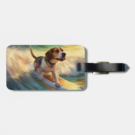 Étiquette À Bagage Tableau de surf de plage beagle (Dos horizontal)