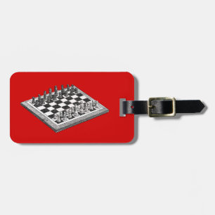 Étiquette À Bagage Tableau d'échecs et pièces d'échecs Art Vintage