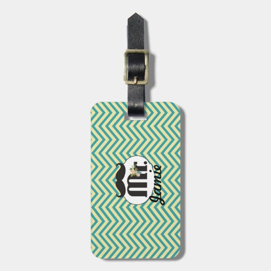 Étiquette À Bagage Tableau M. Yellow et Chevron Zigzag Vert (Devant Vertical)