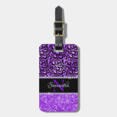 Étiquette À Bagage Taches de léopard noir et violet Glam Monogramme (Devant Vertical)