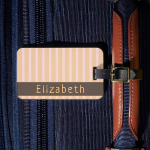 Étiquette À Bagage Taffy rayé rose pêche moderne nom personnalisé