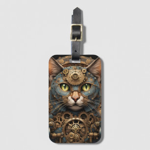Étiquette À Bagage Tag bleu steampunk cat AI art Bagage