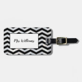 Étiquette À Bagage Tag Chevron Silver Mrs Luggage (Devant horizontal)