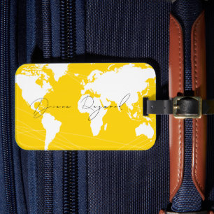 Étiquette À Bagage Tag de bagage jaune élégant de la carte du monde