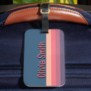 Étiquette À Bagage Tag de bagage moderne bleu rayé