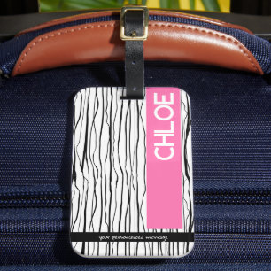 Étiquette À Bagage Tag de bagage moderne rose et noir