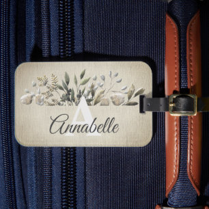 Étiquette À Bagage Tag de bagage monogramme Feuilles botaniques kaki