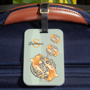 Étiquette À Bagage Tag de poisson et de monogramme Abstraits Koi