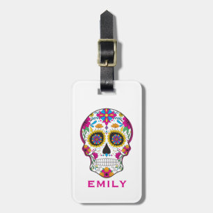 Étiquette À Bagage Tag de valise couleur Retro Floral Sugar Skull 3