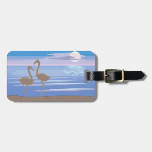 Étiquette À Bagage Tag Flamants roses sur la plage