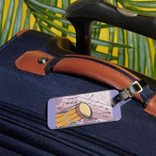 Étiquette À Bagage Tambour Bongo Traditionnel Avec Notes De Musique