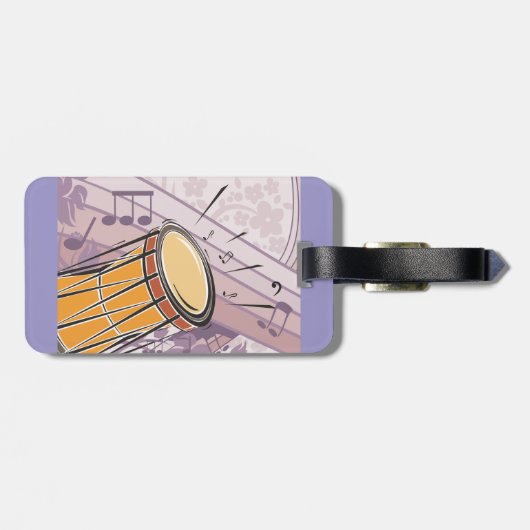 Étiquette À Bagage Tambour traditionnel Bongo avec notes musicales (Dos horizontal)