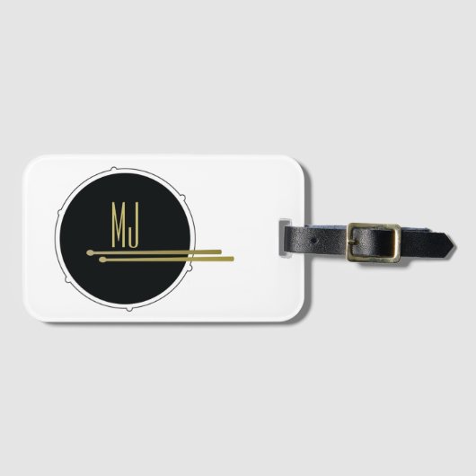 Étiquette À Bagage Tambours noir et blanc cool Initiales Monogrammes (Devant Horizontal)