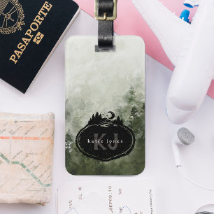 Étiquette À Bagage Tampon Nature Monogrammé Nom Personnalisé