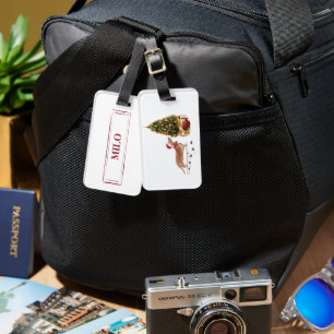 Étiquette À Bagage Tan Dachshund Funny Chien de Noël avec arbre