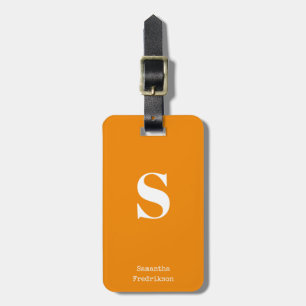 Étiquette À Bagage Tangerine Orange Nom du monogramme Élégant Machine