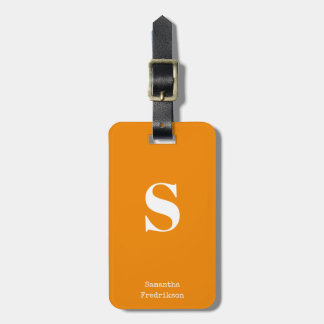 Étiquette À Bagage Tangerine Orange Nom du monogramme Élégant Machine