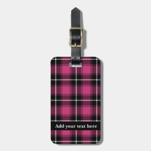Étiquette À Bagage Tartan à carreaux rose noir personnalisé