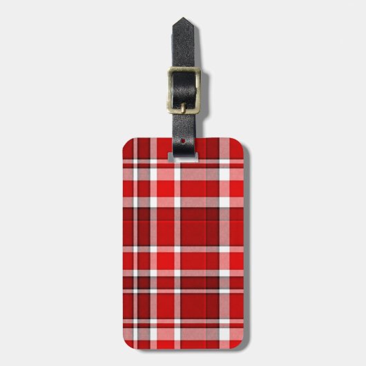 Étiquette À Bagage Tartan blanc rouge | Ajouter Votre Nom (Devant Vertical)