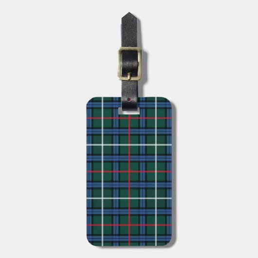 Étiquette À Bagage Tartan bleu vert (Devant Vertical)