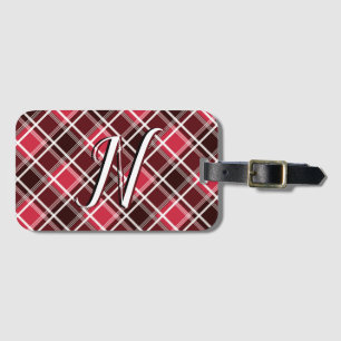 Étiquette À Bagage Tartan classique Plaid Red Black Monogramme person