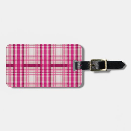 Étiquette À Bagage Tartan écossais rose blanc Plaid Classic Bleu (Devant horizontal)