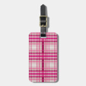 Étiquette À Bagage Tartan écossais rose blanc Plaid Classic Bleu (Devant Vertical)