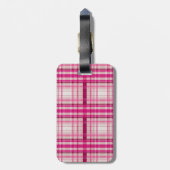 Étiquette À Bagage Tartan écossais rose blanc Plaid Classic Bleu (Dos Vertical)