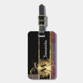 Étiquette À Bagage Tartan et monogramme roses et pourpres (Devant Vertical)