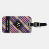 Étiquette À Bagage Tartan mauve, or et bleu (Devant horizontal)